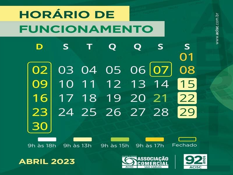 São Carlos Clube - Atenção! Horários especiais para o Feriado